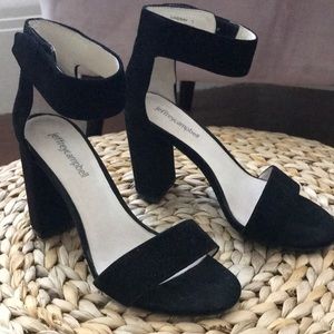 Black chunky heel ankle strap sandal